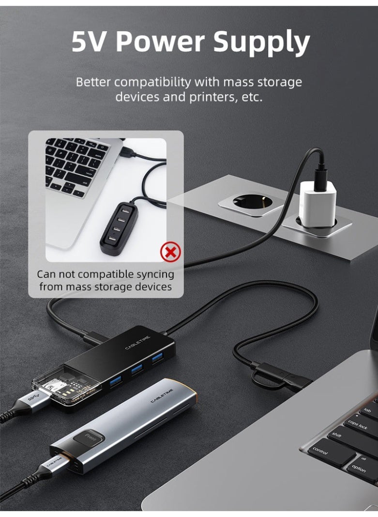 CABLETIME USB TYPE C TO 4 PORT USB 3.0 HUB 5GBPS COMPATIBLE WITH MAC WITH TYPE C TO USB ADAPTER - Image 2